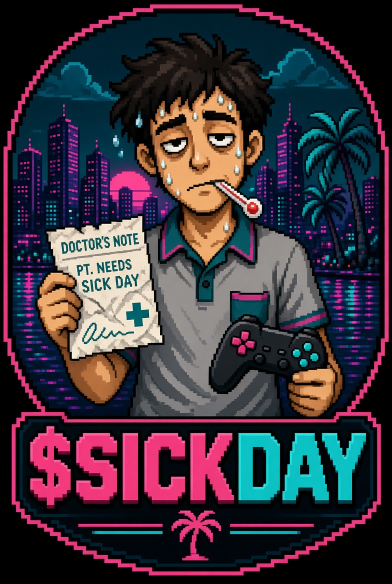 $SICKDAY mascot — fever, doctor's note, controller